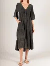 Before You Collection Mineral Wash Button Up Midi Dress In Charcoal In Pink