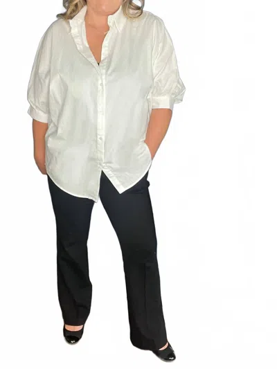 Before You Collection Oversized 3/4 Sleeve Button Up Top In White