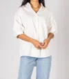 Before You Collection Oversized Button Up Puff Sleeve Top In White In White