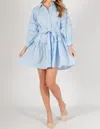 Before You Collection Poplin Eyelet Balloon Sleeve Dress In Powder Blue In Blue