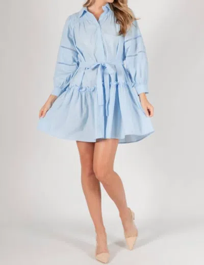 Before You Collection Poplin Eyelet Balloon Sleeve Dress In Powder Blue