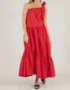 Before You Collection Poplin One Shoulder Maxi Dress In Red In Red