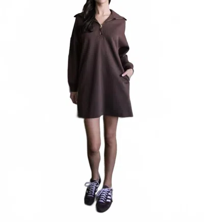 Before You Collection Quarter Zip Sweatshirt Dress In Cocoa In Brown