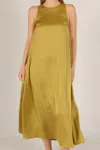 Before You Collection Satin Flowy Maxi Tank Dress In Olive In Green