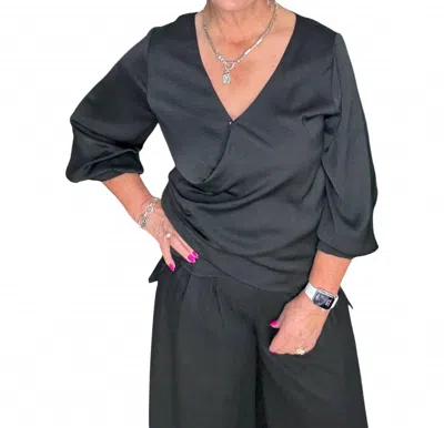 Before You Collection Satin V-neck Top In Black
