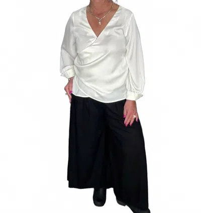 Before You Collection Satin V-neck Top In Ivory In White