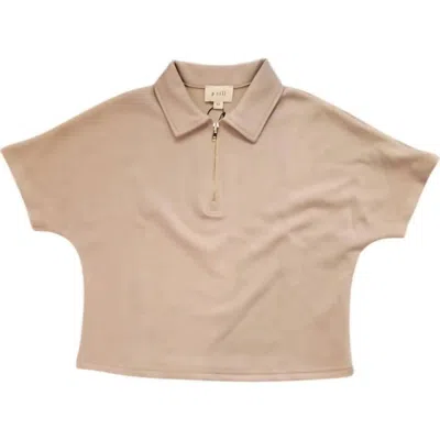 Before You Collection Short Sleeve Quarter Zip In Taupe