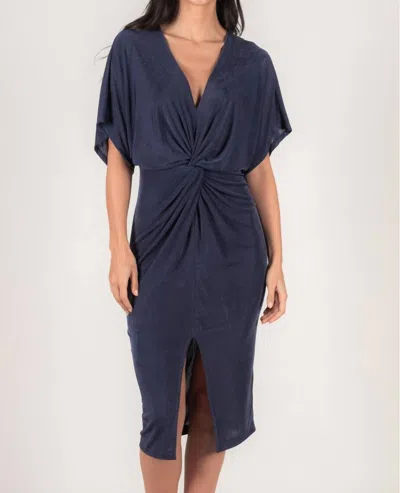 Before You Collection V-neck Fitted Midi Dress In Navy In Blue