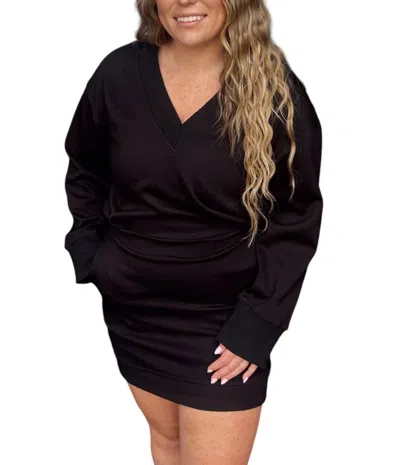 Before You Collection V-neck Ribbed Mini Dress In Black