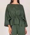 Before You Collection Washed Lined Half Sleeve Waist Tie Top In Eden Green In Multi