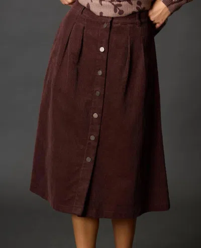 Before You Corduroy Front Button Midi Skirt In Cocoa In Brown