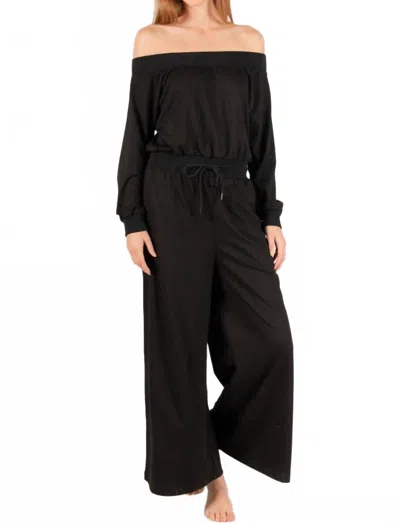 Before You French Terry Off Shoulder Jumpsuit In Black