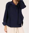 Before You Gauze Hooded Long Sleeve Top In Navy In Blue