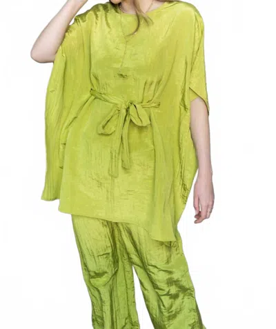 Before You Lemongrass Satin Tie Front Tunic In Green