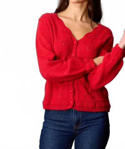 Before You Long Sleeve Button Down Wave Edge Cardigan In Red