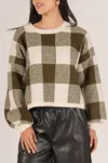 Before You Plaid Crew Neck Oversized Sweater In Olive Cream In Multi