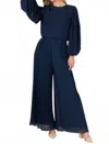 Before You Pleated Chiffon Top In Navy Blue