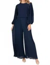 Before You Pleated Chiffon Wide Leg Pants In Navy Blue