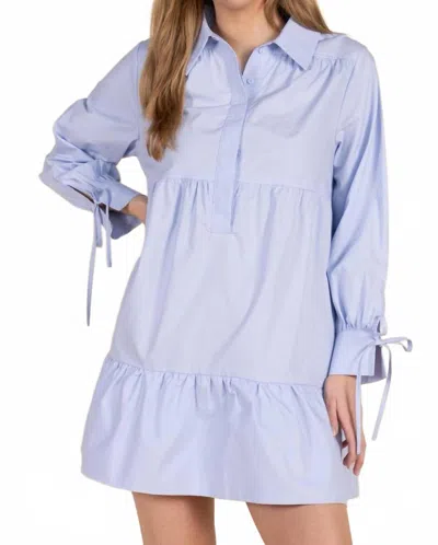 Before You Poplin Collar Long Sleeve Dress In Blue In Purple
