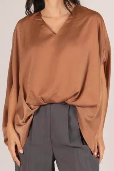 Before You Satin Flowy Top In Copper In Multi
