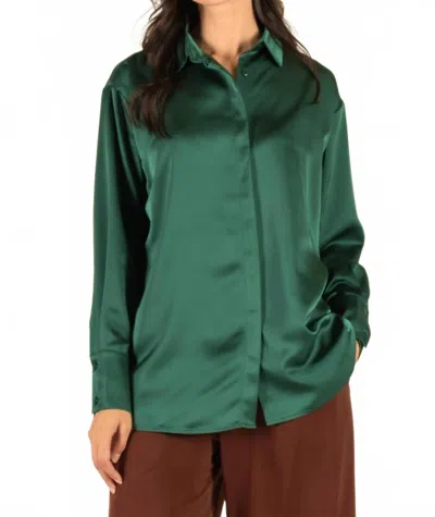 Before You Satin Placket Cover Button Up Shirt In Emerald In Green