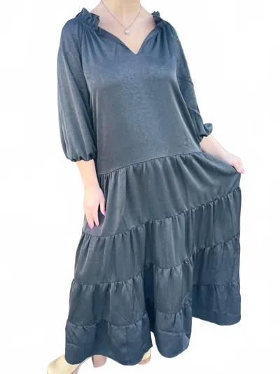 Before You Satin Tiered Maxi Dress In Black In Blue
