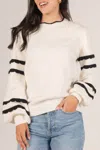 Before You Scalloped Trim Sweater In Ivory/black In Neutral