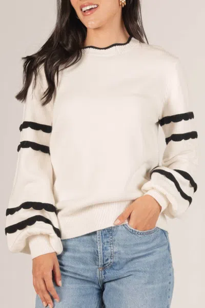 Before You Scalloped Trim Sweater In Ivory/black In Neutral