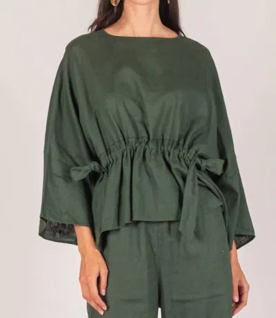 Before You Washed Linen Long Sleeve Waist Tie Top In Eden Green