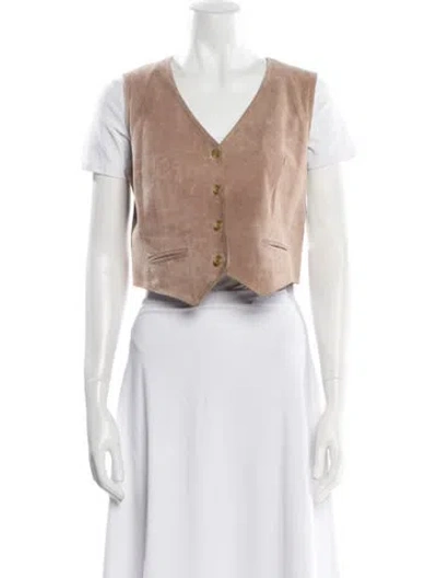 Pre-owned Begedor Italia Leather V-neck Crop Top In Neutral