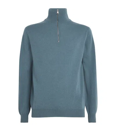 Begg X Co Cashmere Quarter-zip Sweater In Blue