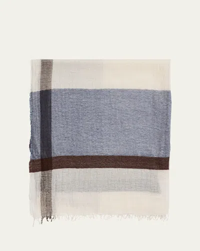Begg X Co Men's Cashmere And Silk Check Scarf In White Navy Brown