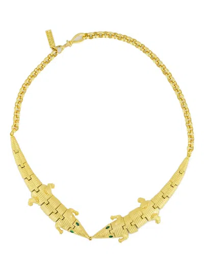 Begüm Khan 24kt Gold-plated Crocodile Emerald Necklace