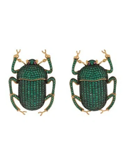 Pre-owned Begüm Khan Glass & Synthetic Ruby Pharaoh Clip-on Earrings In Multicolor