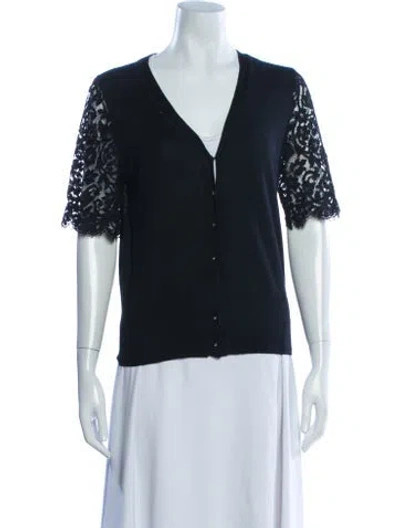 Pre-owned Behnaz Sarafpour Silk Lace Pattern Sweater In Black