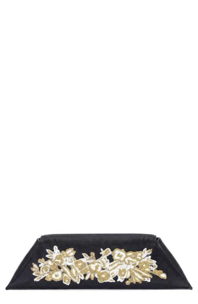 Behno Diana Floral Leather Clutch In Black/gold