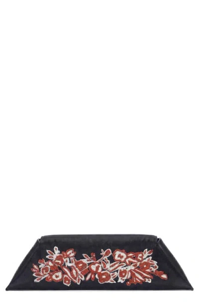 Behno Diana Floral Leather Clutch In Black/red