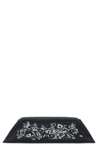 Behno Diana Floral Leather Clutch In Black/silver