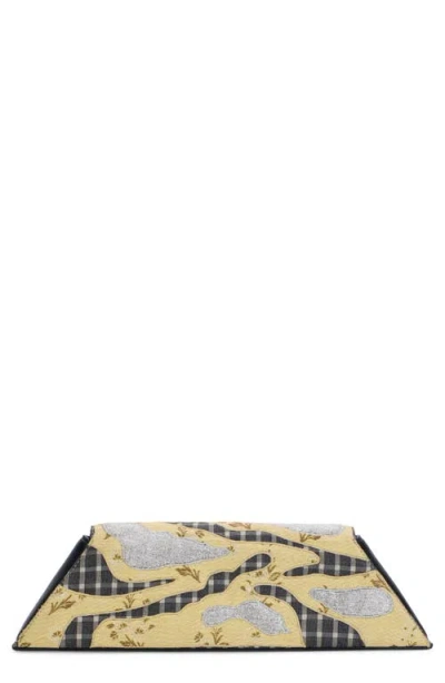 Behno Diana Floral Leather Clutch In Black/yellow