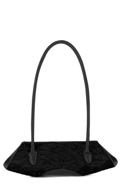 Behno Elizabeth Mini Floral Quilted Leather Baguette Bag In Black