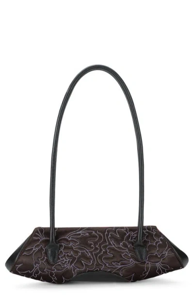 Behno Elizabeth Mini Floral Quilted Leather Baguette Bag In Black/cacao