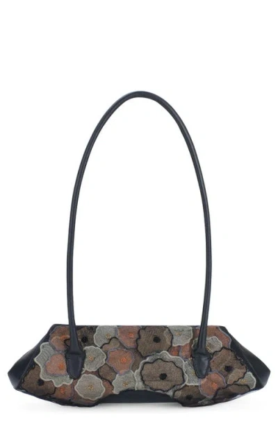 Behno Elizabeth Mini Floral Quilted Leather Baguette Bag In Black/multi