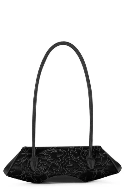 Behno Elizabeth Mini Floral Quilted Leather Baguette Bag In Black/silver