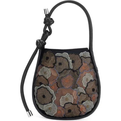 Behno Ina Mini Potli N2 Ornate Leather Handheld Bag In Black/floral Multi