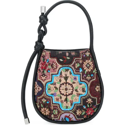 Behno Ina Mini Potli N2 Ornate Leather Handheld Bag In Black/multi