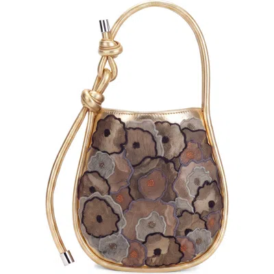 Behno Ina Mini Potli N2 Ornate Leather Handheld Bag In Gold/floral Multi