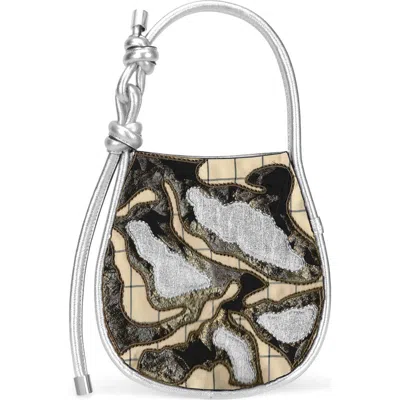 Behno Ina Mini Potli N2 Ornate Leather Handheld Bag In Silver/beige
