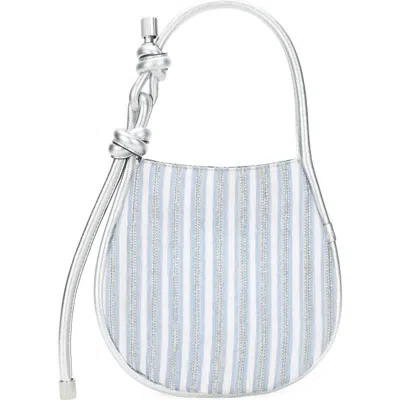 Behno Ina Mini Potli N2 Ornate Leather Handheld Bag In Silver/blue