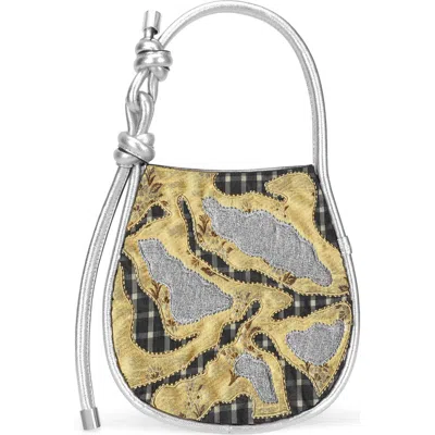 Behno Ina Mini Potli N2 Ornate Leather Handheld Bag In Silver/yellow