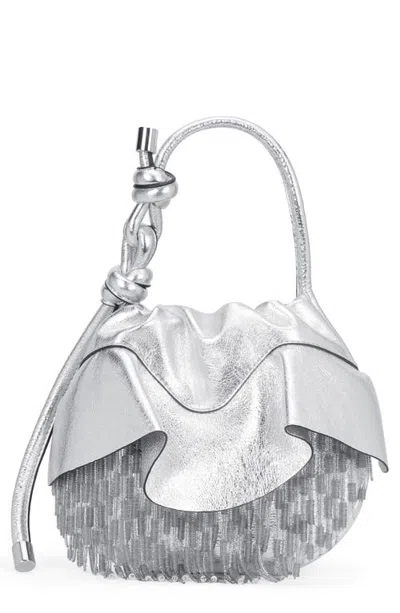 Behno Ina Mini Ruffle Leather Potli Bag In Silver